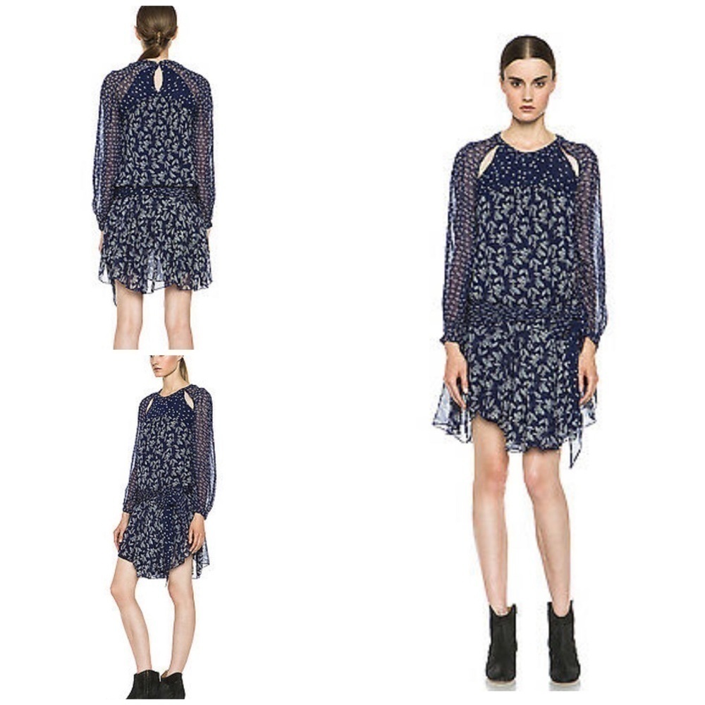 ISABEL MARANT Floral Prewitt Chiffon Cut Out long‎ Sleeves Tea Floral Dress S‌‌